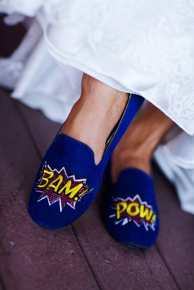 The bride's superhero-themed slippers.